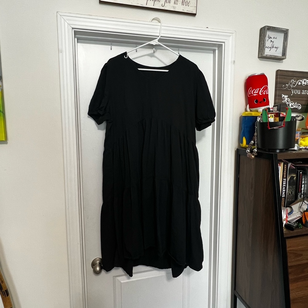 Black peasant midi dress